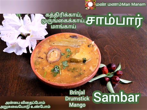 Kathirikai Murungakai Mangai Sambar | கத்திரிக்காய் முருங்கைக்காய் மாங்காய் சாம்பார் | Sambar tamil