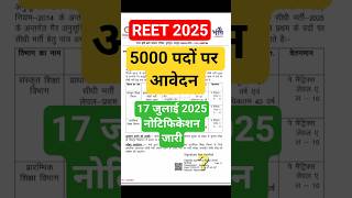 REET 2025 Notification jari 17 July 2025 3rd Grade Teacher Rajasthan L1 Vacancy