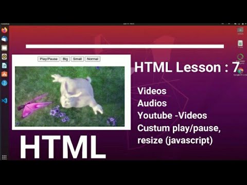 HTML Lesson: 7 - Videos, Audios, Embed Youtube Videos, Custum play/pause, resize (using JavaScript)