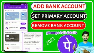 Phonepe sht primary Bank account || phonepe bank accounts add NEW || phonepe bank account remove..?