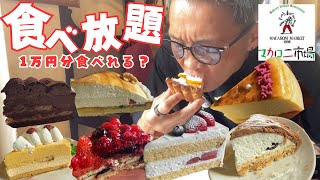【大食い】マカロニ市場でケーキ食べ放題！1万円分いけるのか挑戦してみた【爆食 もっぱん チートデイ】