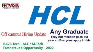 HCL OFF campus Drive 2022 | Anyone can Apply | HCL recruitment 2022 | hcl job openings for freshers