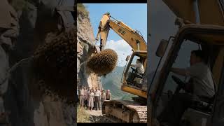 Excavator’s Bold Mission ‼️ Removing the Monster Wasp Nest‼️ 🐝 Vs 🚜 #excavator #beehive #dangerous