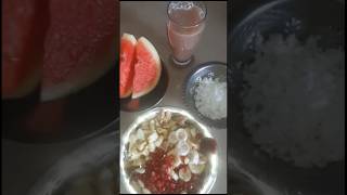 No oil No Boil breakfast #healthy #fruits #watermelon #drynuts #grapejuice