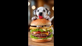 LIKE if this puppy just claimed the BIGGEST BURGER ever! 🍔🐶 Can he eat it all?! 😳🔥