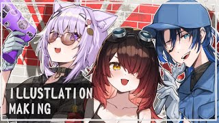 【ILLUSTLATION MAKING 】ホロライブGTA火威青さん・ロボ子さん・猫又おかゆさんファンアート【イラストメイキング】
