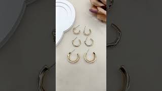 Factory Wholesale Gold Plating C Shaped Hoop Earrings Set