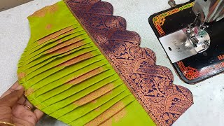 Trending elbow puff with scalloped sleeve design cutting and stitching for blouse #easy method