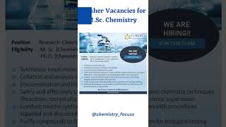 M.Sc Chemistry Fresher Job Vacancy + PhD Chemistry Fresher Job Vacancy🔥