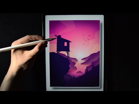 Mountain Cabin Sunset in Procreate - Digital Art on iPad Pro