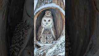 Warm love in cold 🌨️🦉#OwlFamily #CuteAnimals #SnowSeason #WildlifeLove #AnimalMoments #ViralShorts
