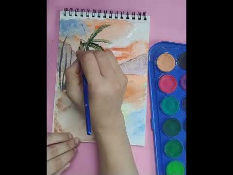 let's paint scenery/painting for beginners/watercolor painting tutorial #art #viral #scenery