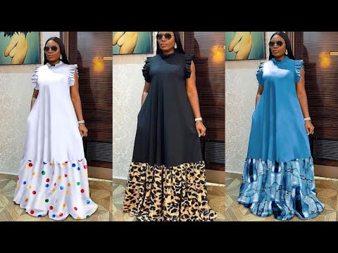 HOW TO CUT AND SEW MAXI  SHIFT DRESS WITH RUFFLE SLEEVE