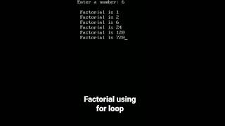 factorial with for loop @code with anamika