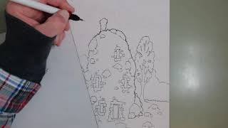 Inking a Illustration with a dip pen or nib pen and Technical Pen