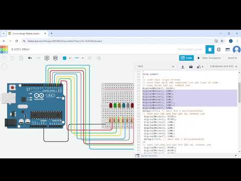 "8 LED's Project Using Arduino" !! Multiple LED's Connection !! TINKERCAD Tuitorial #tinkercad #iit
