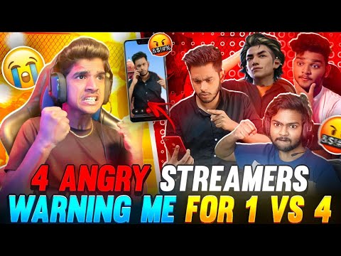 4 ANGRY🤬 STREAMERS😨| WARNING ME ON 📱VIDEO CALL | 1 VS 4🔥| FREE FIRE IN TELUGU #dfg #freefire