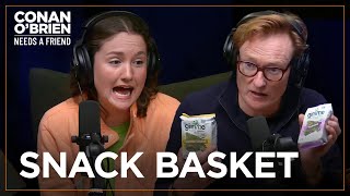 Conan Roasts His Talent Coordinator Over Her Healthy Snack Basket | Conan O'Brien Needs A Friend