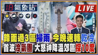 【TVBS18氣象站】鋒面過3區掃雨 今晚速轉乾冷 首波冷氣團 大怒神降溫郊區探10度 ｜主播吳軒彤 說氣象LIVE