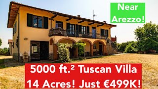 €499K Tuscan Farmhouse! 14 Acres of Land | Over 5000 ft.² of Total Space. Near Lucignano, Italy! 🇮🇹