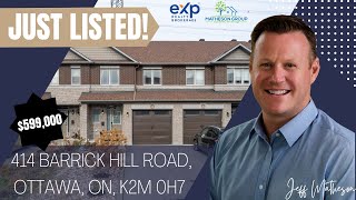 Just Listed: 414 Barrick Hill Road | 3 Bedroom Executive Townhome in Kanata | No Rear Neighbours