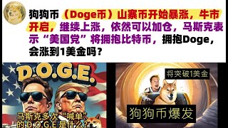 狗狗币（Doge币）山寨币开始暴涨，牛市开启，继续上涨，依然可以加仓，马斯克表示“美国党”将拥抱比特币，拥抱Doge，会涨到1美金吗？短线涨到0.6美金#DOGE币#马斯克狗狗币#DOGE行情分析!