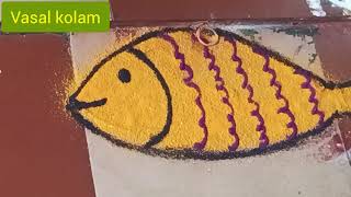 How to draw fish 🐠 easy rangoli design for apartment #meenkolam #marghazikolam #ideas