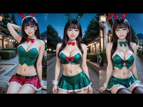 【AI LookBook】グリーンサンタバニーのAI美女。Green Santa Bunny AI Beauty   . LookBook