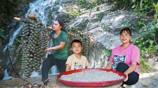 harvesting wild fruits, peeling and extracting seeds for cooking, farm life, SURVIVAL ALONE