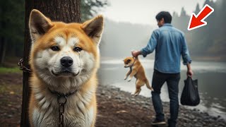 木に縛り付けられ、子犬たちが連れ去られた時、母秋田犬はただ泣くことしかできなかった。
