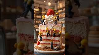 "They’re Actually Building a Strawberry Cake!"#MiniatureBuild #CakeMagic #DessertWorld #Cake#food