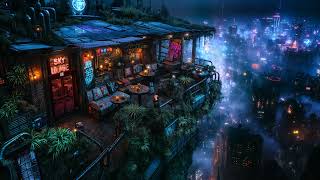 🎵  Sky Lounge Cafe: Reflections Over the Electric Cityscape | Rain and Ambient Music | 4K | 10 hours