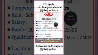 Tech Mahindra hiring | 5 LPA | #softwarejobs #shorts #youtubeshorts #jobs #job #techmahindrajobs