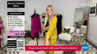 G by Giuliana ChicTech Stretch Twill RuffleSleeve Bomber...