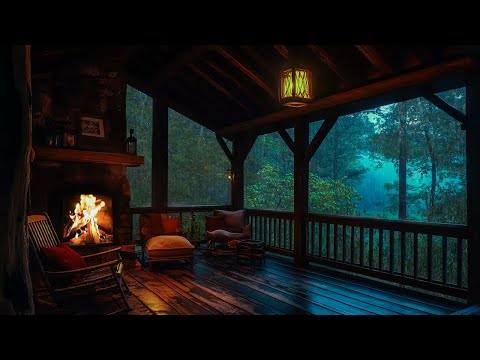 Sitting on the Wooden Porch on a Cool Rainy Summer Night | Campfire for Deep Sleep & Stress Relief