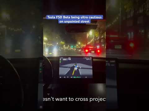 Tesla FSD Beta being ultra cautious on unpainted street