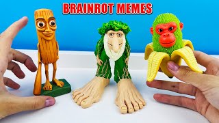 sculpt figures TUNG TUNG TUNG SAUR and Champagnezini bananani and BRR BRR PATAPIM brain mouth memes