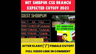 IIEST SHIBPUR CSE BRANCH | EXPECTED CUTOFF 2023 #shorts #josaa2023 #expectedcutoff