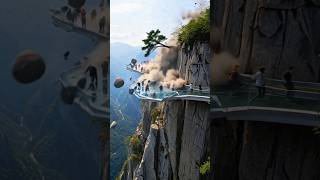 Massive Landslide of Rocks and Trees Obliterates Cliffside Glass Bridge! #landslide #glassbridge