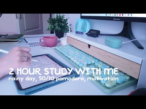 2 Hour Study With Me | 6.00 p.m. Rainy Day, 10 Minute Break, 50/10 Pomodoro