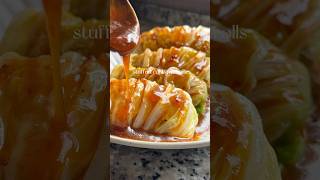 STUFFED CABBAGE ROLLS WITH A SPICY SAUCE🥬 #cabbagerolls #cabbage #veganrecipes #veganfood
