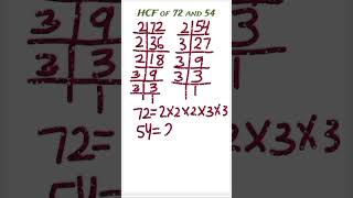 HCF of 72 and 54 #hcf #maths #shorts #youtubeshorts #trending #viral #poojachopra 🔥🔥