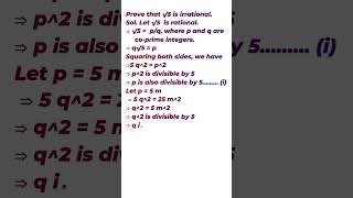 Prove that root 5 is irrational #realnumbers #realnumbersclass10th #exam #education #schoolgrade