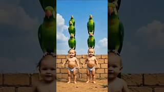 You Won’t Believe It! 😱 10 Parrots Stacked on Each Baby’s Head Mid-Air! 👶🦜#shorts