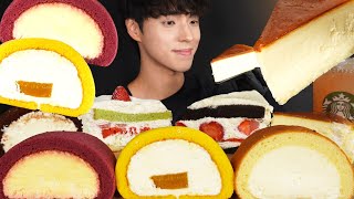 ASMR MUKBANG CHEESE CAKE & TOKYO ROLL CAKE & STRAWBERRY CHOCOLATE CAKE