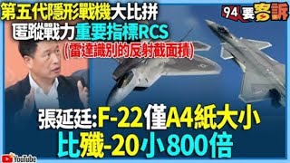 【@94politics】第五代隱形戰機大比拼！匿蹤戰力重要指標RCS！張延廷：越大越容易被雷達偵測！F-22比殲-20小800倍！│政常發揮