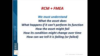 The What, When, and Why of RCM and FMEA