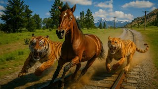 A Mule Painted Wild Horse Hunted by 4 Hungry Panthers  in the Grass Land – Intense Chase EPS 2