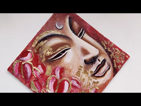 Buddha Acrylic Painting on Canvas | Texture buddha art | Canvas Painting Step by Step For beginners.