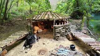 Solo Survival Camping; CATCH and COOK, Primitive Fishing. Bushcraft Best Shelter